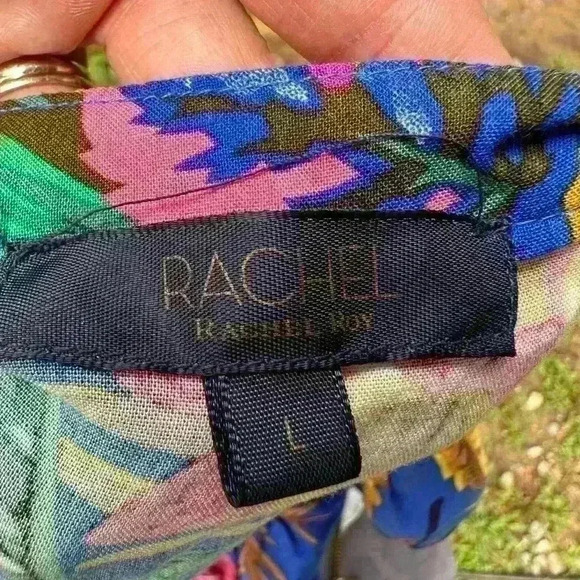 RACHEL Rachel Roy v neck shirt with ruffle and rouched waist. Vibrant blue, pink - Picture 6 of 8